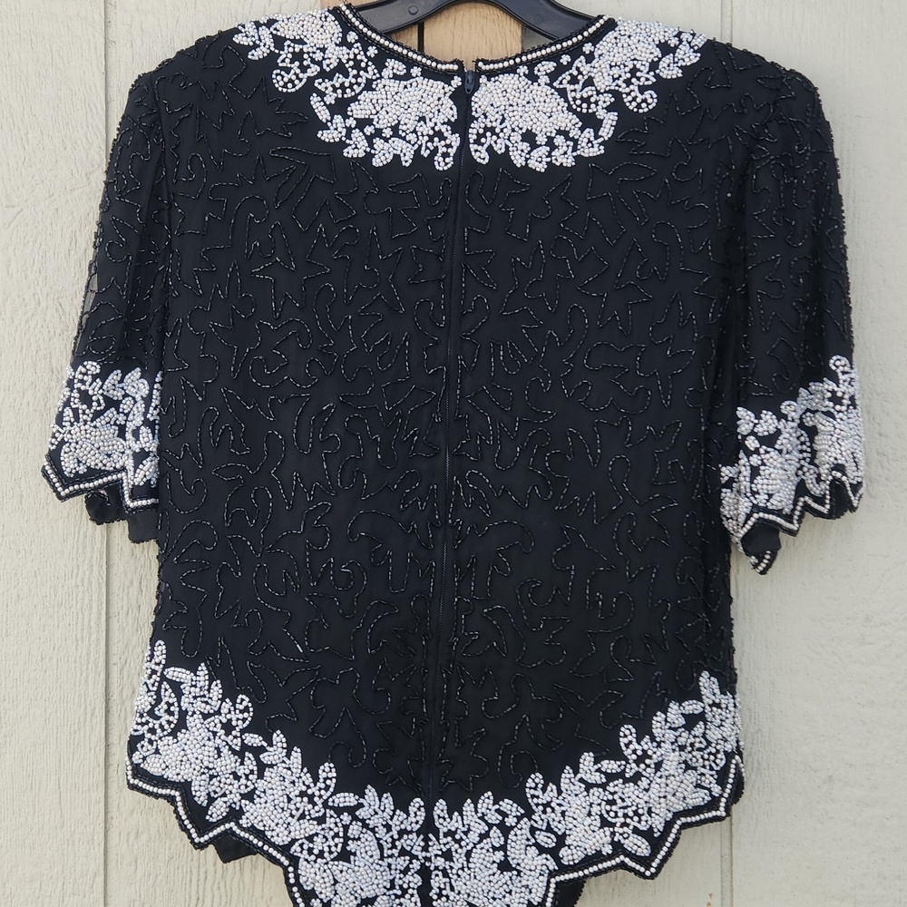 Vintage 80s Laurence Kazar Beaded Silk Top  Large Retro Fairy Baddie Butter Mom - Picture 5 of 5